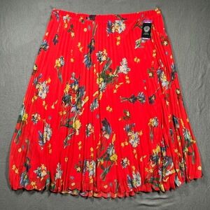 NWT Vince Camuto Fireball Floral Pleated Midi Skirt Bold‎ Red Print Size XXL